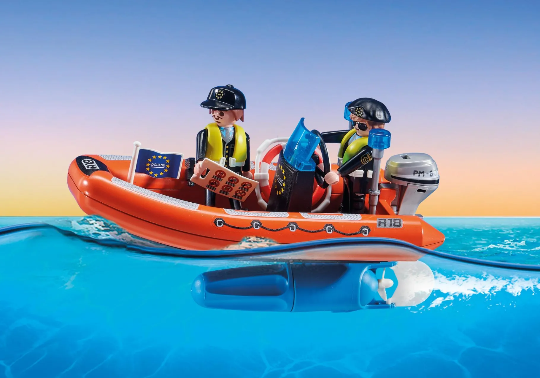 Großes Containerschiff mit Zollboot-PLAYMOBIL Clearance