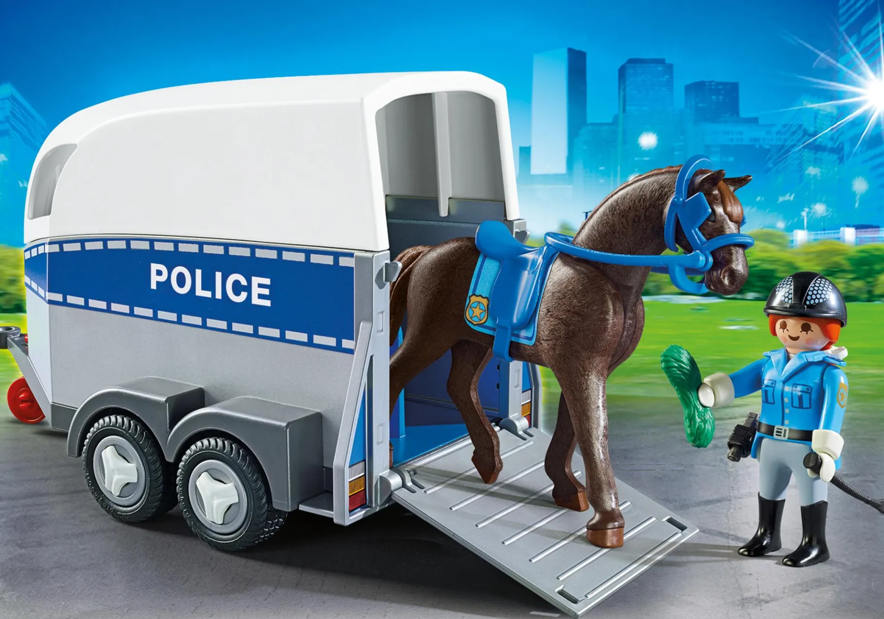 Polizeipferd mit Anhänger-PLAYMOBIL Cheap