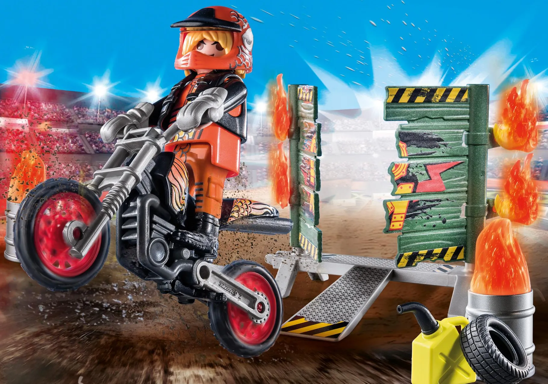 Starter Pack Stuntshow Motorrad mit Feuerwand-PLAYMOBIL Clearance